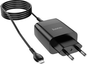 Блок питания (сетевой адаптер) HOCO C86A Illustrious 2xUSB, 2.4A с кабелем micro USB (1м) с дисплеем