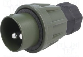 2824-50.00, Вилка, круглый, "папа", PIN: 2, на провод, пайка, Цвет: оливковый