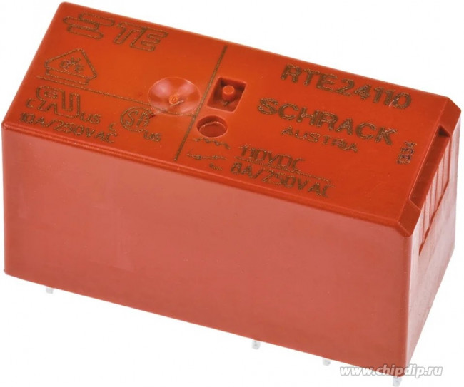 1-1393243-4, Реле питания, DPDT, 110 В DC, 10 А, RT2, Сквозное Отверстие, Без Защелки