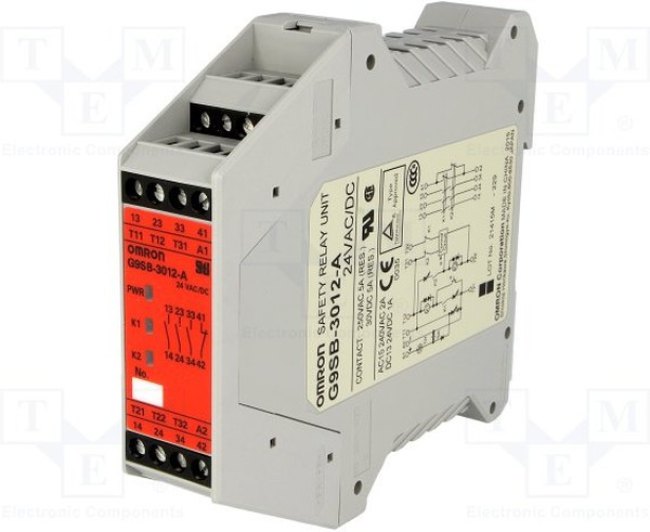 G9SB-3012-A, Модуль: реле безопасности, G9SB, 24ВDC, 24ВAC, IN: 2, Монтаж: DIN