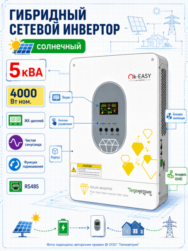 5000 КВА/4000 Вт, 24 В, DC in 138.9А, 30-500V MPPT IP21 Гибридный солнечный инвертор контроллер заряда батареи OKEASY для солнечных панелей 5000 КВА/4000 Вт, 24 В, DC in 138.9А, 30-500V MPPT IP21 Гибридный солнечный инвертор контроллер заряда батареи OKEASY для солнечных панелей