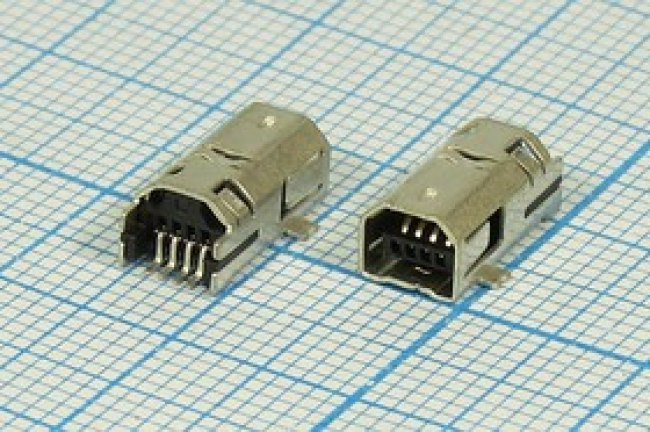 Разъем mini USB B4PSMD розетка, тип B, контакты 4P2C, монтаж на плату, угловой, SMD, miniUSBB4PSMD Разъем mini USB B4PSMD розетка, тип B, контакты 4P2C, монтаж на плату, угловой, SMD, miniUSBB4PSMD