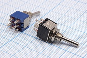 Переключатель рычажный, 220В, 3А, ON-ON, d 6,4, металл, 6C, MTS-202; №134 ПРыч\220В\ 3А\ON-ON\d 6,4\мет\ 6C\MTS-202\