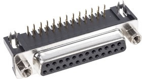A-DF 25 A/KG-T2, A-DF 25 Way Right Angle Through Hole D-sub Connector Socket, 2.77mm Pitch, with 4-40 UNC Screwlocks A-DF 25 A/KG-T2, A-DF 25 Way Right Angle Through Hole D-sub Connector Socket, 2.77mm Pitch, with 4-40 UNC Screwlocks