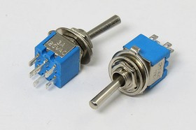 Рычажный переключатель (тумблер), 220В, 1.5А, переключение ON-ON, d 5.0, металлический, контакты 6C, SMTS-202