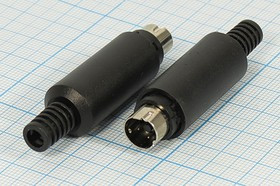 Штекер miniDIN, с пластиковым хвостом, на кабель, на три контакта; №14165 штек miniDIN\ 3P\каб\пл хвост\\[S-VHS]\