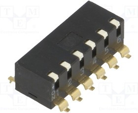 A6SR-6101, Переключатель: DIP-SWITCH, Кол-во секций: 6, ON-OFF, 0,025A/24ВDC