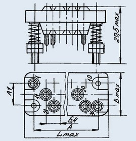 РП10-30 Л розетка, Соединитель низкочастотный, прямоугольный, внутреннего монтажа, год 91