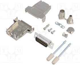 DSSK15-M-DMP-K, Разъем D-Sub; PIN: 15; вилка; "папа"; пайка; на провод; черный