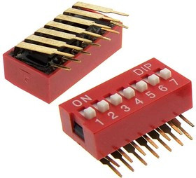 DA07R, DIP-переключатель угловой , 25 мА, 24 В, 50 мОм, 7 (ON-OFF) с шагом 2,54 мм, 6.7х19.34х9.9 мм