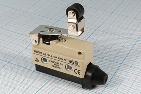 Переключатель концевой 54x21x37мм, 220В/10А, ON-(ON), актюатор 44мм, ролик с пружиной, AZ7144;№14509