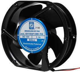 OD172SAP-24HBIP68, DC Fans DC Axial Fan, 172x150x51mm, 24VDC, 235CFM, 24W, 0.97A, 52dBA, Ball, Wire, IP68