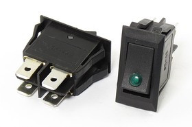 Переключатель клавишный, контакты 4T, 16А, ON-OFF, подсветка ILзеленая светодиодная , KCD3-201 EN-11C