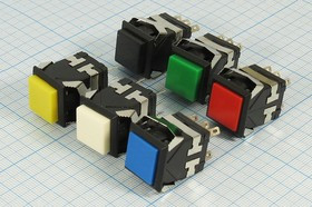 Двухполюсной переключатель кнопочный с фиксацией синий DPDT, 220В/3А, 17x17мм; №794 B ПКн\250\ 3\DPDT\17x17\чер\ син\\6C\KD2-23\