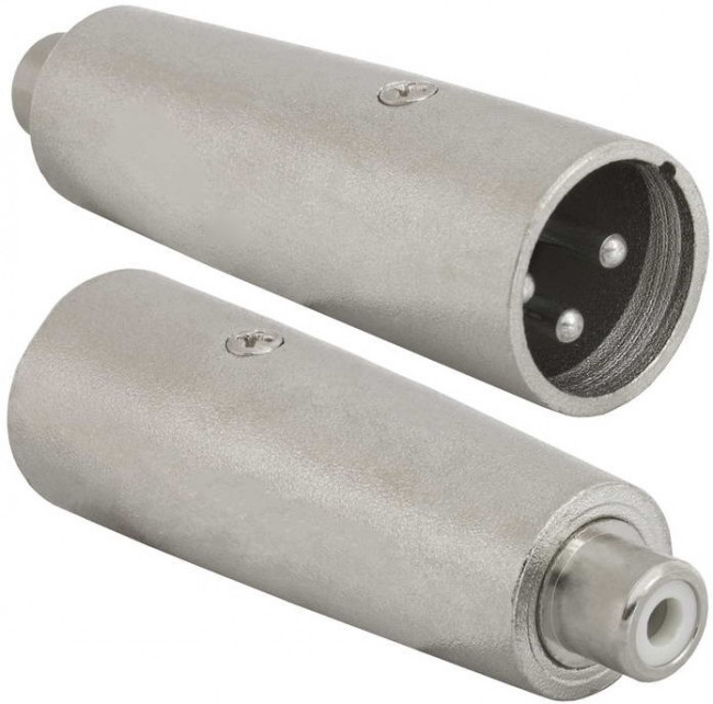 JD-490 / XLR 3P M-RCA F, Переходник микрофонный JD-490 XLR 3pin штекер (папа)-RCA гнездо (мама), 48 В, -20...+50°C, цвет серый металлик