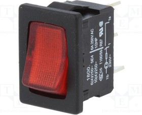 01800.1102-02, ROCKER; SPST; Pos: 2; ON-OFF; 10A/250VAC; red; IP40; LED; 100m?