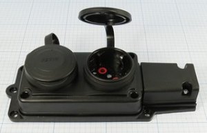 Гнездо питания AC CEE7/4x2 двойная черная розетка с крышками, 16А, 250В, IP44; №11351А гн пит AC CEE7/4x2\\16/250\\ IP44\чер\106-0400-0110