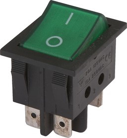 RS-201-6C3 (зелёный), Переключатель ON-OFF (16A 250VAC) DPST 4P