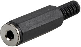 PSG08598, Телефонный аудио разъем, 3 контакт(-ов), Гнездо, 3.5 мм, Монтаж на Кабель, Корпус из Пластика