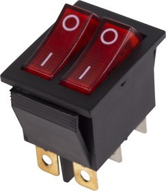 36-2410, Выключатель клавишный 250V 15А (6с) ON-OFF красный с подсветкой ДВОЙНОЙ (RWB-511, SC-797)