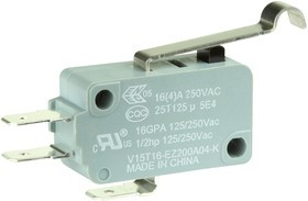 V15T16-EZ200A04-K, Микропереключатель, Стандартный, Изогнутый Рычаг, SPDT, Быстрое Соединение, 16 А
