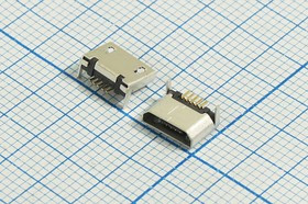Разъем microUSB розетка, тип B, контакты 5C2HP, на плату, угловой, SMD, microUSBB5SDIP2 Разъем microUSB розетка, тип B, контакты 5C2HP, на плату, угловой, SMD, microUSBB5SDIP2