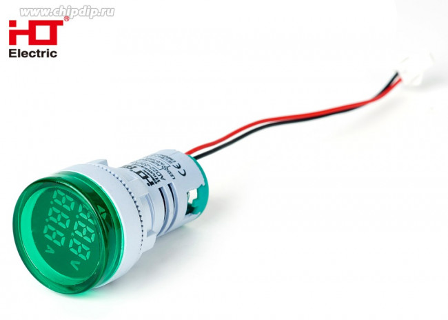 085-06-260, Индикатор значения тока и напряжения AD-22 (LED) d22мм зеленый IP54 HLT 085-06-260, Индикатор значения тока и напряжения AD-22 (LED) d22мм зеленый IP54 HLT