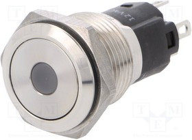 82-4151.1243, Pushbutton Switches Ylw Dot LED 12VAC/DC 16mm QC Flush