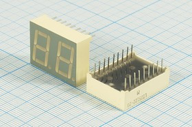 Светодиодный дисплей зеленый, 7 сегментов, 2 разряда, высота 14,2 мм, 3000 мкд, LDD5122-20; №5436 G