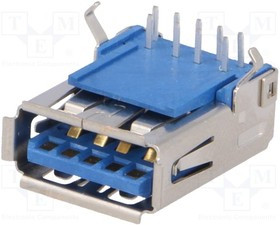 GSB311131HR, Гнездо, USB A, на PCB, THT, угловой 90°, USB 3.0, позолота