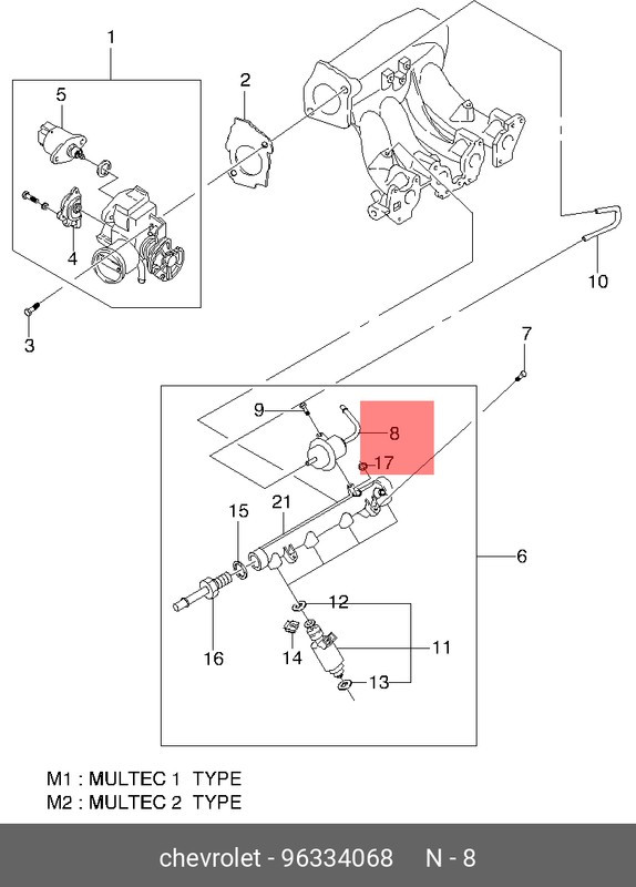 96334068, Регулятор CHEVROLET Lanos давления топлива OE