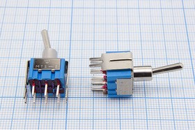 Переключатель рычажный, 220В, 3А, ON-ON, d 6,4, металл, 6P; Q-15396 ПРыч\220В\ 3А\ON-ON\d 6,0\мет\ 6P\MTS-202-A2T\