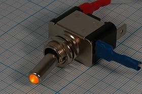 Рычажный переключатель (тумблер), 12В, 20А, переключение ON-OFF, d12.2, ILжелтый, контакты 3T, ASW-07D