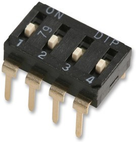 MCEI-04, DIP / SIP переключатель, 4 схем(-а), Ползунок, Сквозное Отверстие, SPST, 24 В DC, 25 мА
