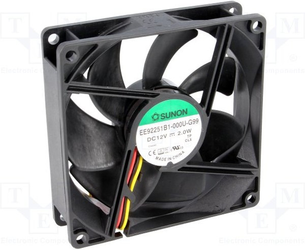 EE92251B1-000U-G99, Вентилятор осевой, 12ВDC, 92x92x25мм, 87,55куб.м/ч, 34дБА, 24AWG