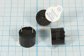 Зуммер магнитоэлектрический с генератором, размер 12x10, напряжение 5В, частота 2.3кГц, контакты 2P7