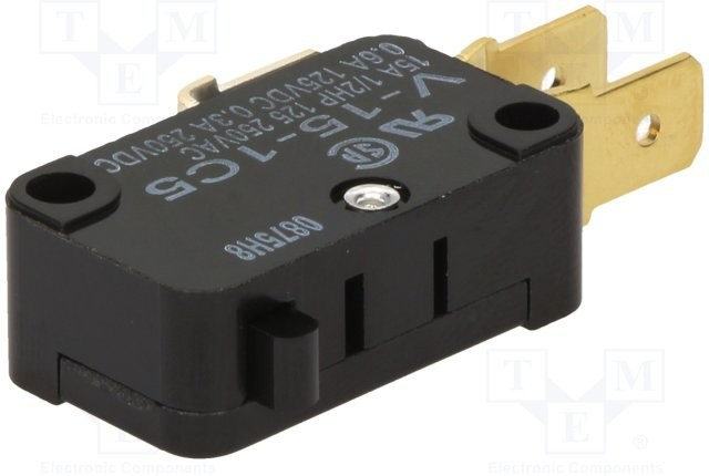V-15-1C5, Микропереключатель, Мгновенного Действия, Плунжер, SPDT, Быстрое Соединение, Пайка, 15 А V-15-1C5, Микропереключатель, Мгновенного Действия, Плунжер, SPDT, Быстрое Соединение, Пайка, 15 А