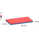 Неодимовый магнит прямоугольник 30х15х2 мм, N33