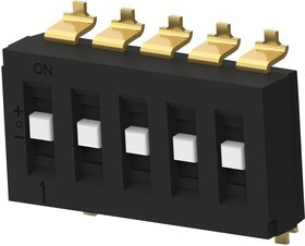 TDS05SGRSTR04, DIP / SIP переключатель, с углублением, 5 схем(-а), Ползунок, SMD (Поверхностный Монтаж), SP3T TDS05SGRSTR04, DIP / SIP переключатель, с углублением, 5 схем(-а), Ползунок, SMD (Поверхностный Монтаж), SP3T
