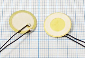 Пьездиафрагма на бронзе 15x0.35мм,с защитой от окисления,клеящим слоем и гибкими выводами,защита пб