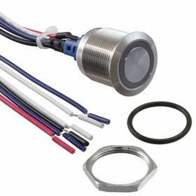 PV7FWY0SS-3R3, Pushbutton Switches 22mm, 2A 48VDC, 1P OFF(ON) / ON(OFF), RGB LED Ring 6V, 300mm wire, Stainless Steel