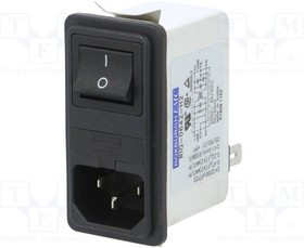 RIQ-0642-H2, Filtered IEC Power Entry Module, IEC C14, General Purpose, 6 А, 250 В AC, 2-Pole Switch