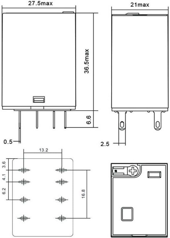 RP4.32.8.024.05, Реле 2 пер. 24VAC, 12A/ 250VAC с кнопкой проверки и светодиодом