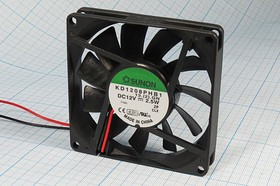 Вентилятор 80x80x15, напряжение 12В, мощность 2,5Вт, выводы 2L, подшипник качения, KD1208PHB1