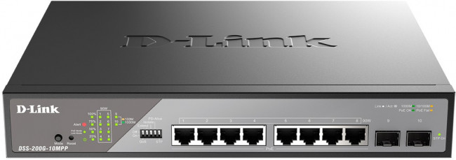 D-Link DSS-200G-10MPP/A1A Настраиваемый L2 коммутатор с 8 портами 10/100/1000Base-T и 2 портами 1000Base-X SFP (8 портов PoE 802.3af/at/bt, D-Link DSS-200G-10MPP/A1A Настраиваемый L2 коммутатор с 8 портами 10/100/1000Base-T и 2 портами 1000Base-X SFP (8 портов PoE 802.3af/at/bt,