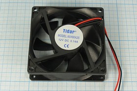 Вентилятор постоянного тока 12 Вольт, 80x80x25мм, подшипник скольжения, 3000об/мин; №ВН140S вент 80x80x25\ 12В\0,14А\2L\ПС\ RQD8025MS\TIDAR