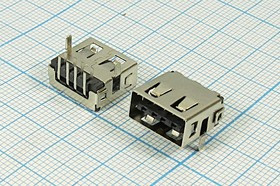 Разъем USB розетка, тип A, контакты на плату, угловой, USB A-1JU[универсал]