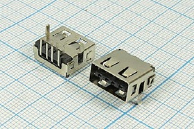 Разъем USB розетка, тип A, контакты на плату, угловой, USB A-1JU[универсал]