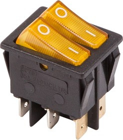 36-2413, Выключатель клавишный 250V 15А (6с) ON-OFF желтый с подсветкой ДВОЙНОЙ (RWB-511, SC-797)