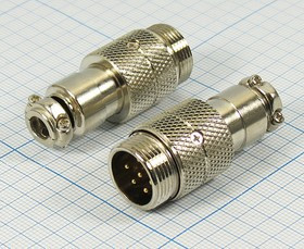 Разъем микрофонный MIC16 вилка, контакты 6P, монтаж на кабель, М16, MC901-6P